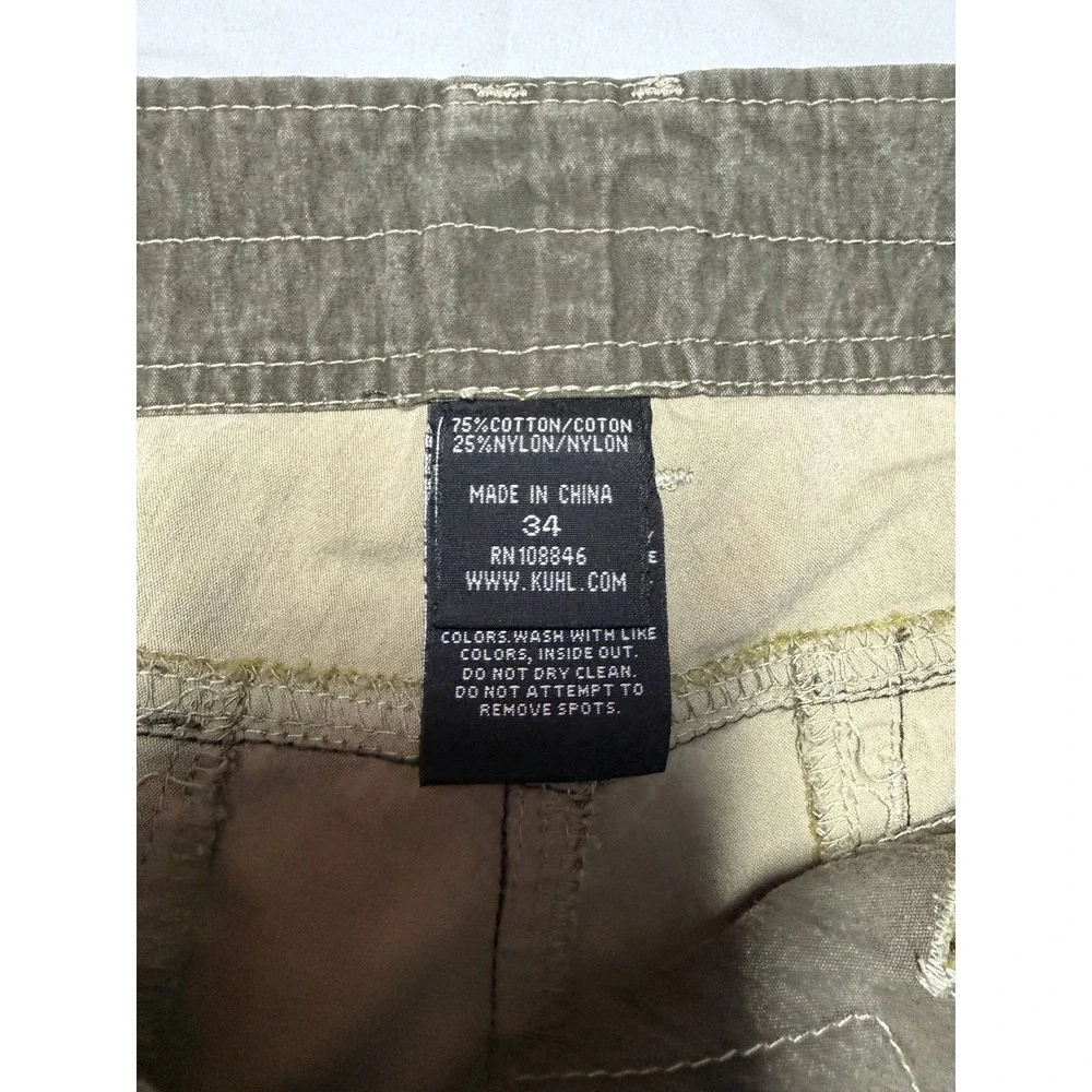 KÜHL Men's Cargo Shorts 34 Olive Green Vintage Patina Dye Hiking EUC